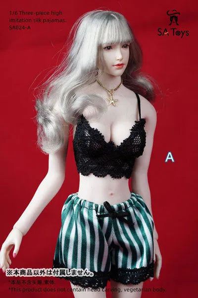 1/6 Female Outfit Three-piece High Imitation Silk Pajamas A (DOLL ACCESSORY)ㅤ – SA TOYS – ActionFigureBrasil