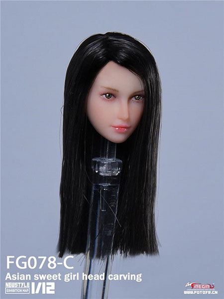 1/12 Asian Female Head C (Black Long Hair)ㅤ