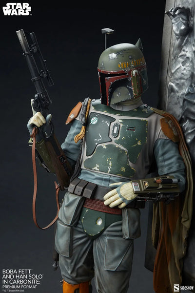 Boba Fett and Han Solo in Carbonite - LIMITED EDITION: 1250 – Sideshow Collectibles – ActionFigure Brasil — com base expositora