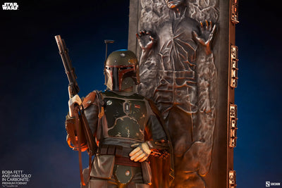 Boba Fett and Han Solo in Carbonite - LIMITED EDITION: 1250 – Sideshow Collectibles – ActionFigure Brasil — com base expositora