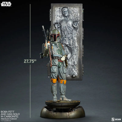 Boba Fett and Han Solo in Carbonite - LIMITED EDITION: 1250 – Sideshow Collectibles – ActionFigure Brasil — com base expositora