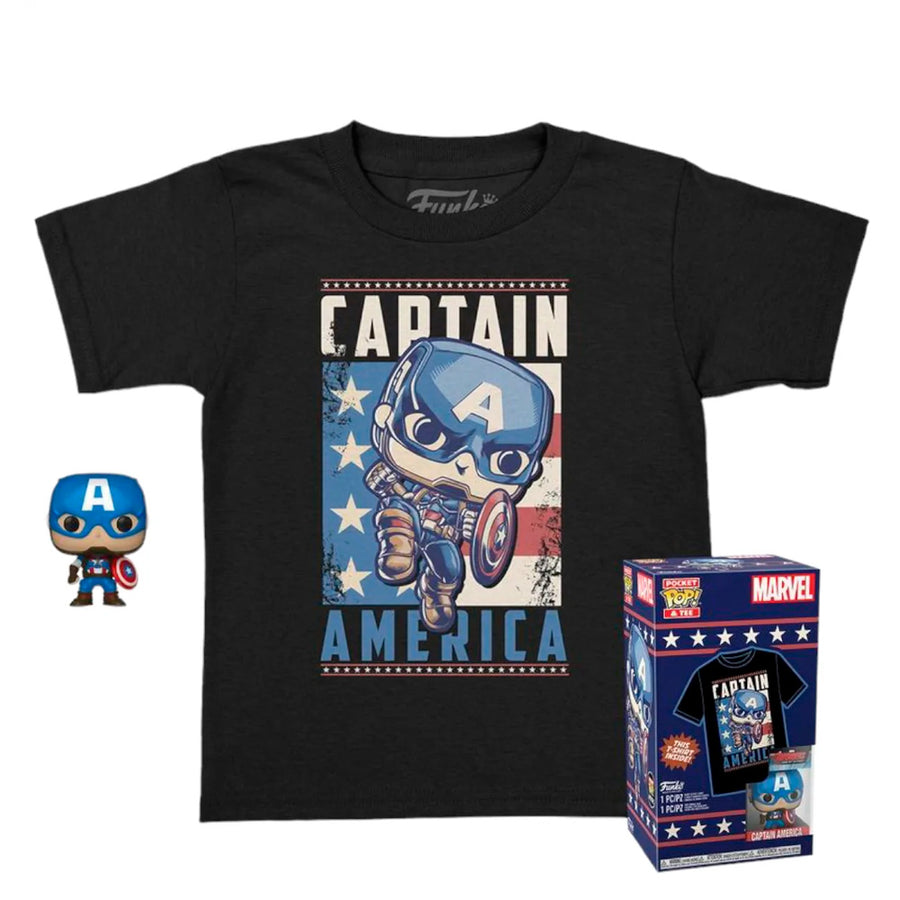 BOX FUNKO POP POCKET MARVEL - CAPTAIN AMERICA + CAMISETA TEE BUNDLE *L* (KID) BRINDE