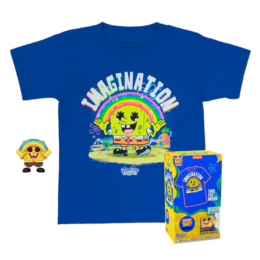 BOX FUNKO POP POCKET SPONGEBOB SQUAREPANTS - SPONGEBOB W/RAINBOW + CAMISETA TEE BUNDLE *L* (KID) BRINDE