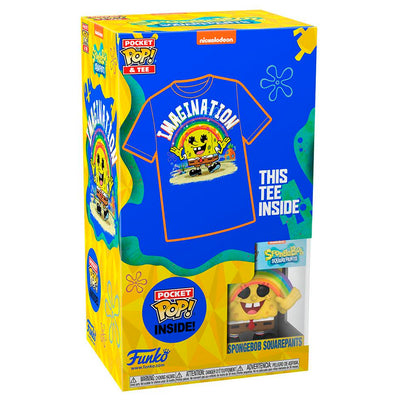 BOX FUNKO POP POCKET SPONGEBOB SQUAREPANTS - SPONGEBOB W/RAINBOW + CAMISETA TEE BUNDLE *M* (KID)