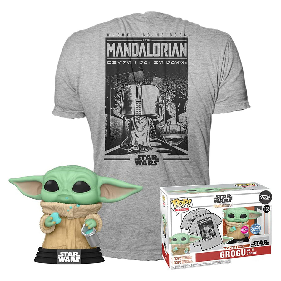 BUNDLE FUNKO POP STAR WARS THE MANDALORIAN: GROGU + CAMISETA TEES - TAMANHO L (63623) BRINDE