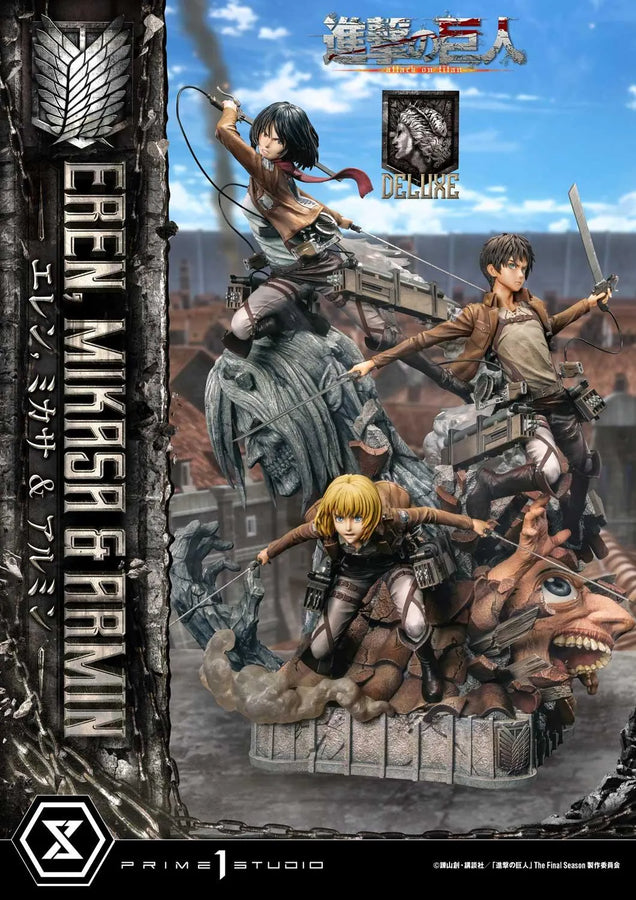 Eren, Mikasa & Armin (Deluxe Version) TV animation Attack on Titan – Prime1Studio – ActionFigure Brasil
