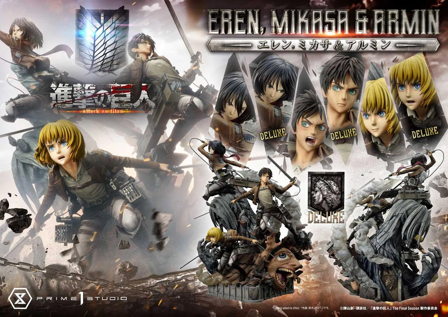Eren, Mikasa & Armin (Deluxe Version) TV animation Attack on Titan – Prime1Studio – ActionFigure Brasil