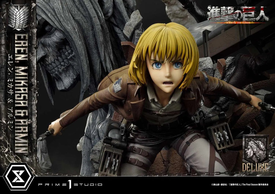 Eren, Mikasa & Armin (Deluxe Version) TV animation Attack on Titan – Prime1Studio – ActionFigure Brasil