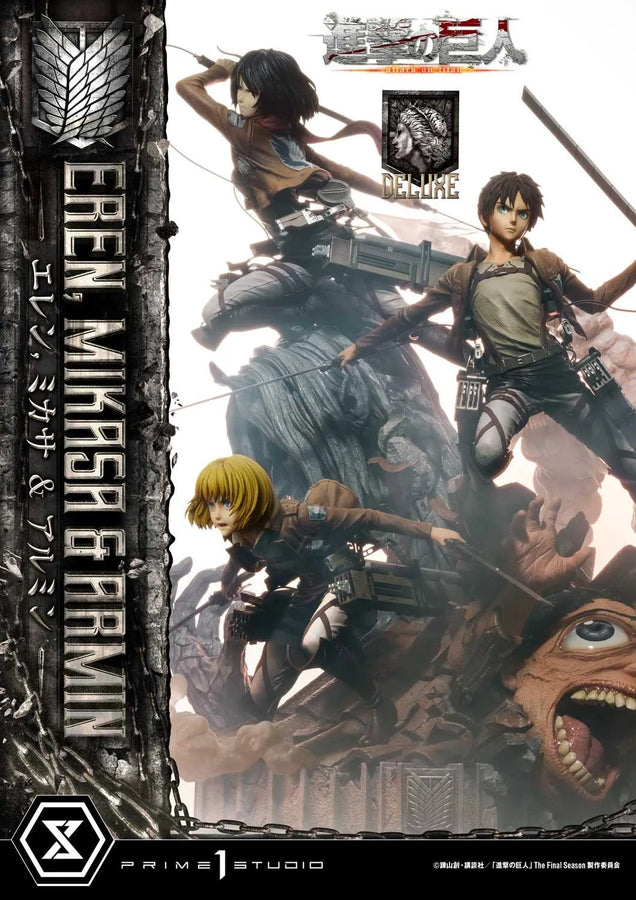 Eren, Mikasa & Armin (Deluxe Version) TV animation Attack on Titan – Prime1Studio – ActionFigure Brasil