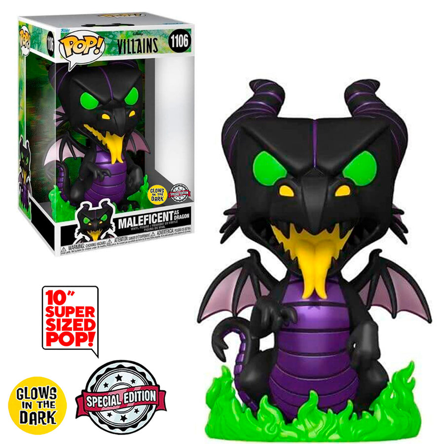 FUNKO POP DISNEY VILLAINS EXCLUSIVE - MALEFICENT DRAGON 1106 (GLOWS IN THE DARK) (SUPER SIZED 10'')