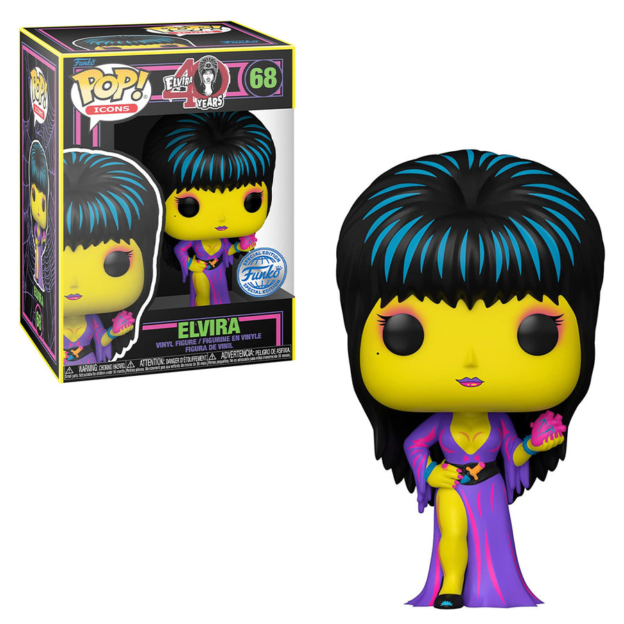 FUNKO POP ICONS ELVIRA 40TH YEARS EXCLUSIVE - ELVIRA 68 (BLACKLIGHT) BRINDE