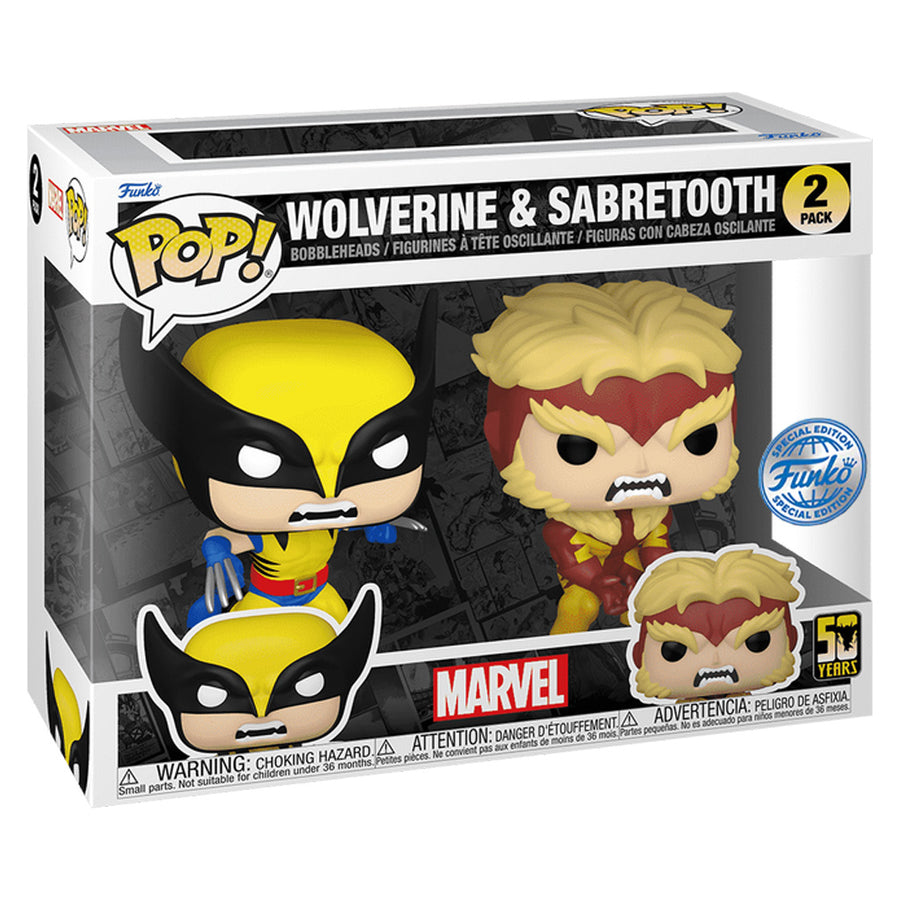 FUNKO POP MARVEL 50 ANIVERSARIO X-MEN EXCLUSIVO - WOLVERINE Y DIENTES DE SABLE PACK DE 2 (77598)