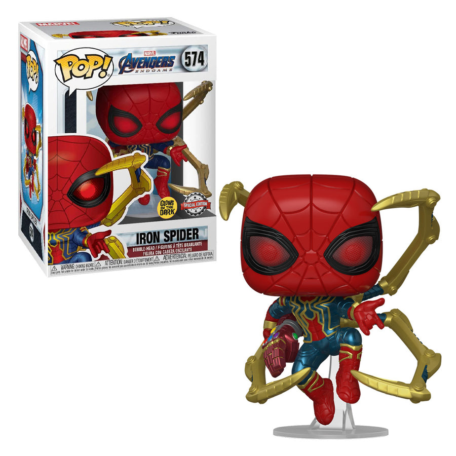 FUNKO POP MARVEL AVENGERS: ENDGAME EXCLUSIVE - IRON SPIDER WITH GAUNTLET 574 (GLOWS IN THE DARK) BRINDE
