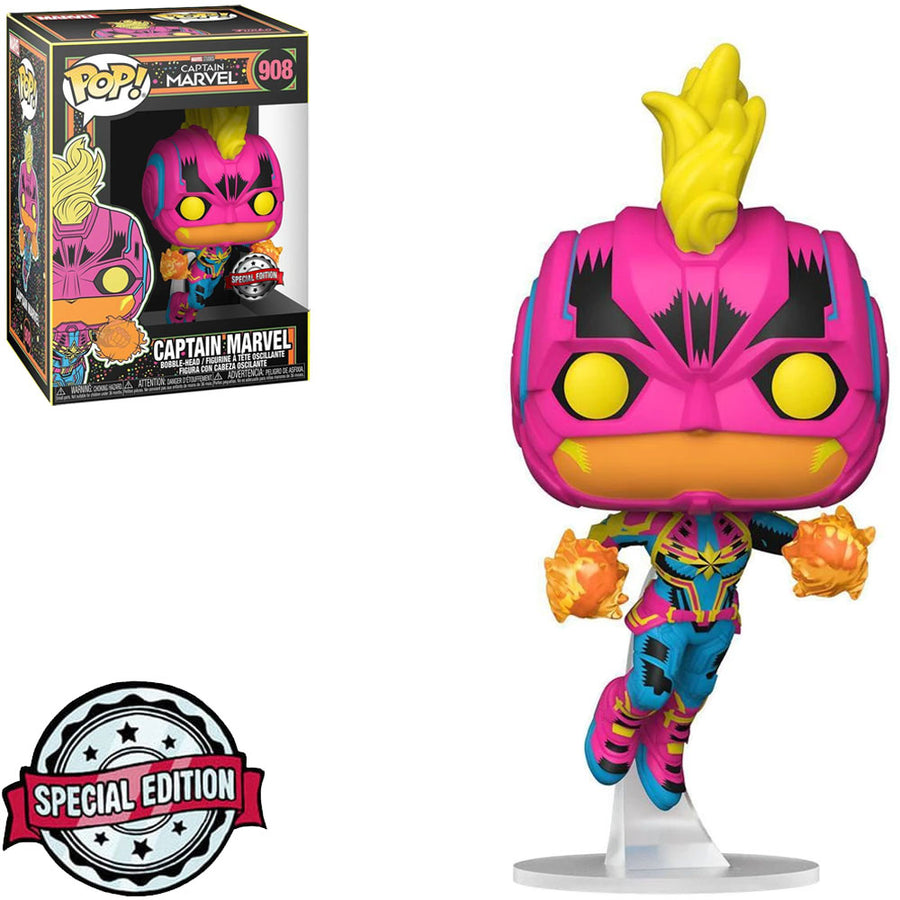 FUNKO POP MARVEL BLACK LIGHT EXCLUSIVE - CAPTAIN MARVEL 908 BRINDE