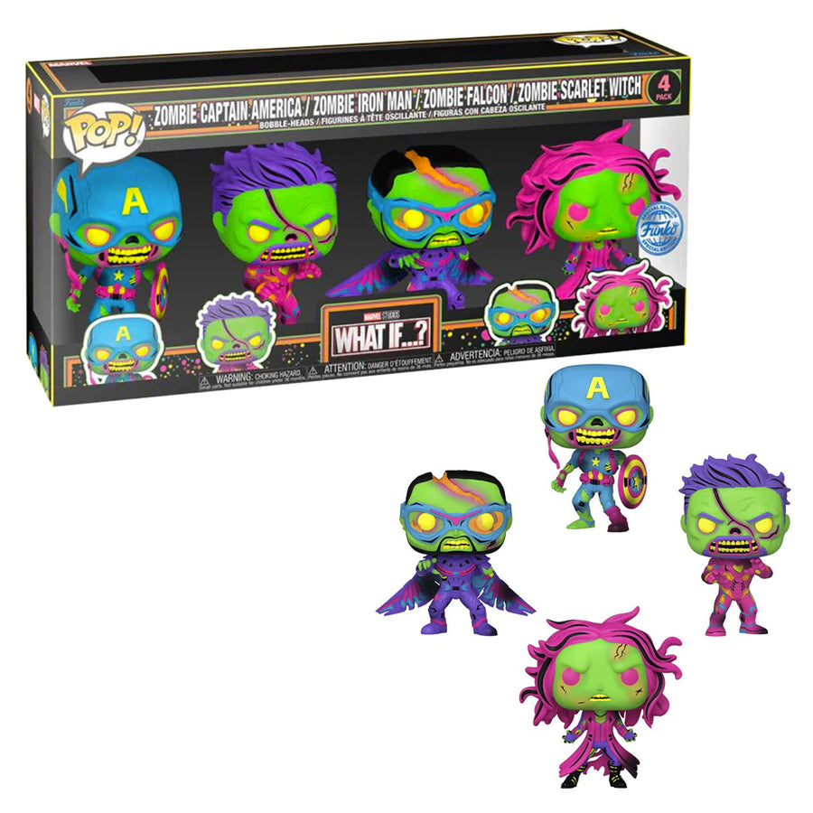 FUNKO POP MARVEL WHAT IF? - ZOMBIE BLACKLIGHT 4-PACK (69116) BRINDE