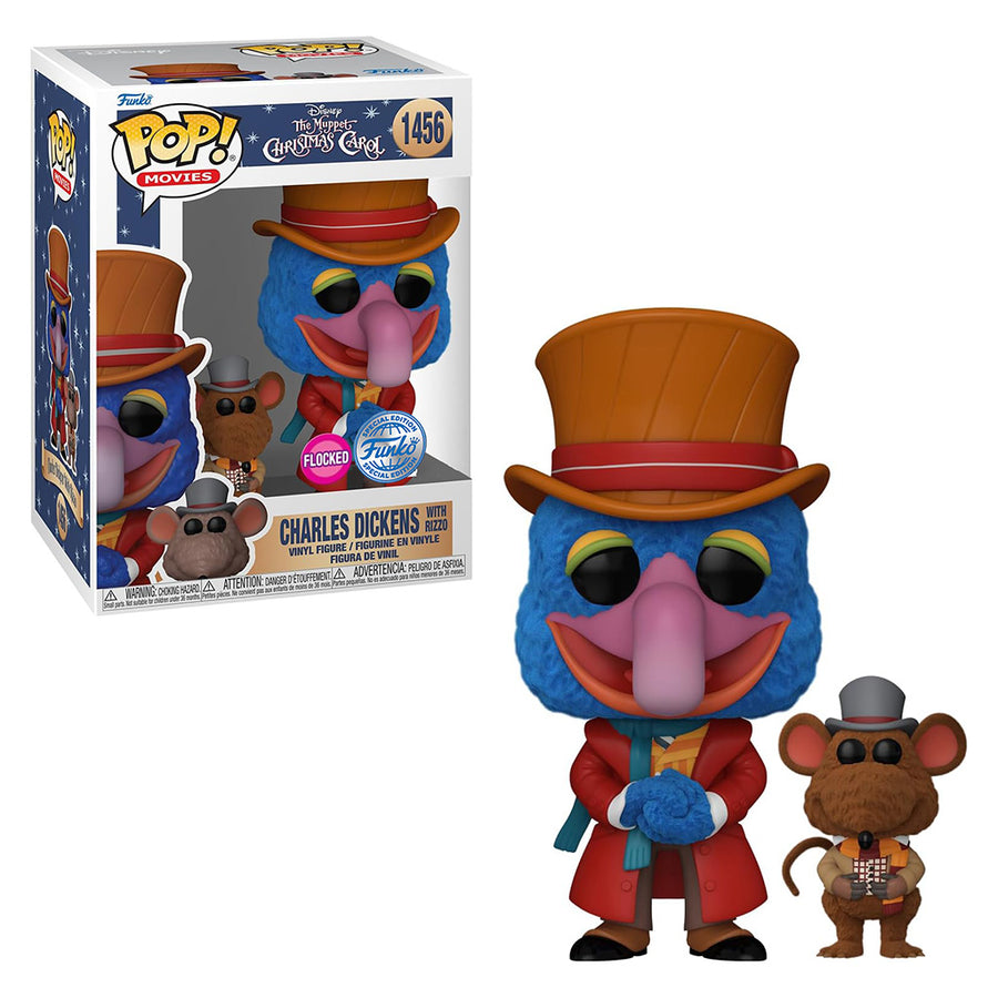 FUNKO POP MOVIES DISNEY THE MUPPET CHRISTMAS CAROL EXCLUSIVE - CHARLES DICKENS WITH RIZZO 1456 (FLOCKED) BRINDE
