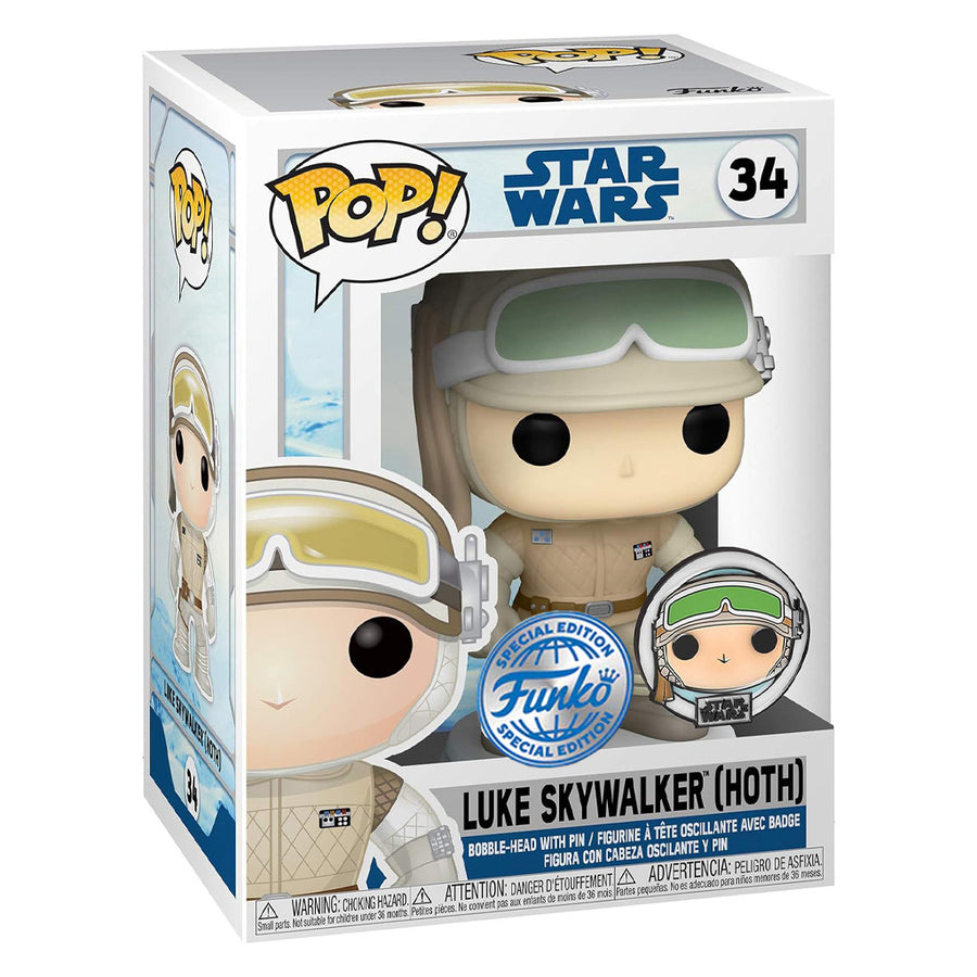 FUNKO POP STAR WARS EXCLUSIVE + BROCHE - LUKE SKYWALKER (HOTH) 34