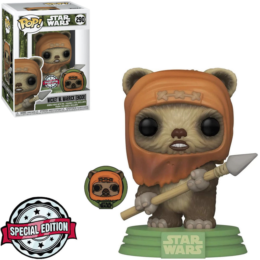 FUNKO POP STAR WARS EXCLUSIVE - WICKET W. WARRICK (ENDOR) WITH PIN 290 BRINDE