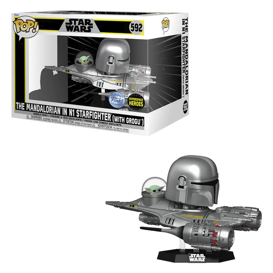 FUNKO POP STAR WARS: THE MANDALORIAN EXCLUSIVE - THE MANDALORIAN IN N1 STARFIGHTER (WITH GROGU) 592