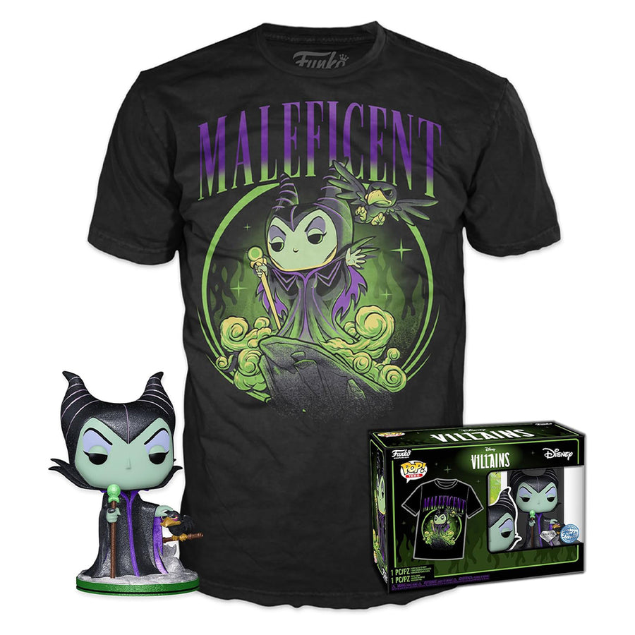 FUNKO POP & TEE VILLAINS MALEFICENT DIAMOND GLITTER - TAMANHO XL (58929) BRINDE