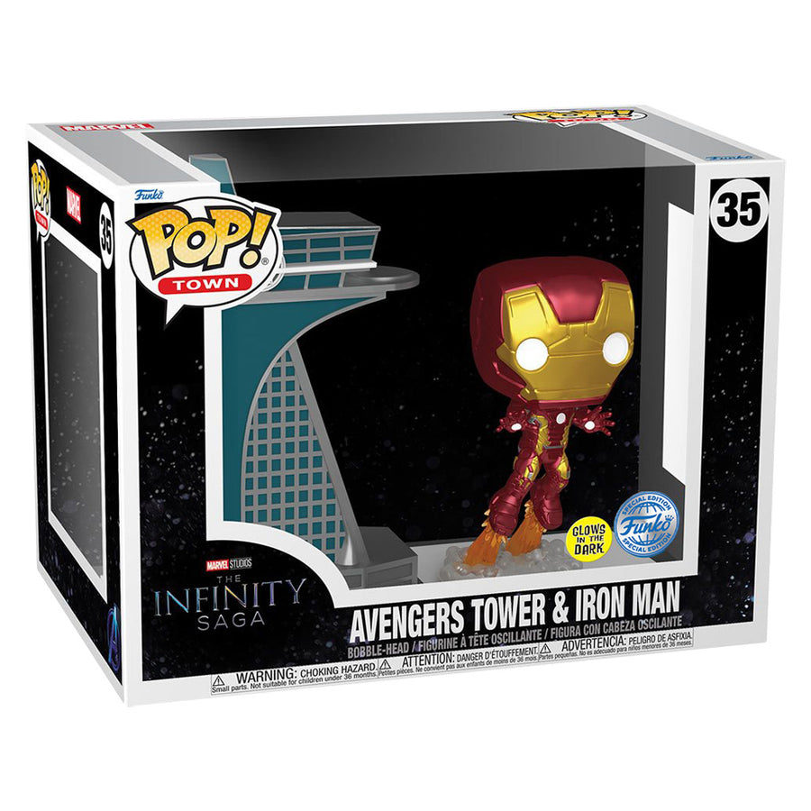 FUNKO POP TOWN MARVEL AVENGERS EXCLUSIVE - AVENGERS TOWER & IRON MAN 35 (GLOWS IN THE DARK)