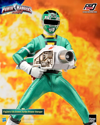 Green Turbo Power Ranger – Threezero – ActionFigure Brasil — com base expositora
