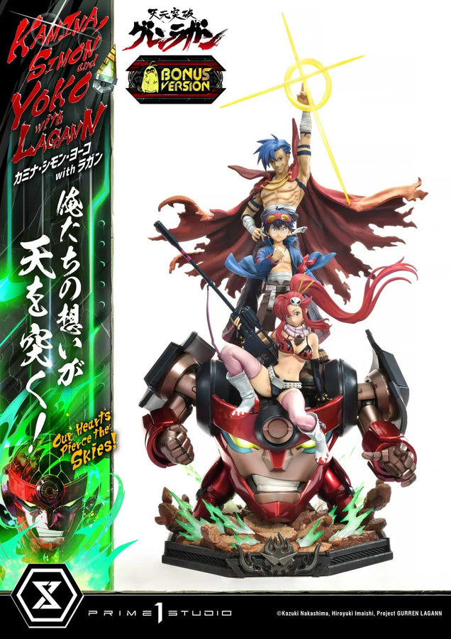 Kamina, Simon & Yoko with Lagann Our Hearts Pierce the Skies! (Deluxe Bonus Version) Tengen Toppa Gurren Lagann – Prime1Studio – ActionFigure Brasil
