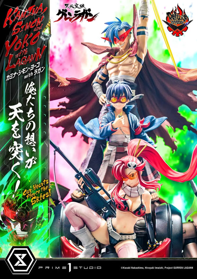 Kamina, Simon & Yoko with Lagann Our Hearts Pierce the Skies! (Deluxe Bonus Version) Tengen Toppa Gurren Lagann – Prime1Studio – ActionFigure Brasil