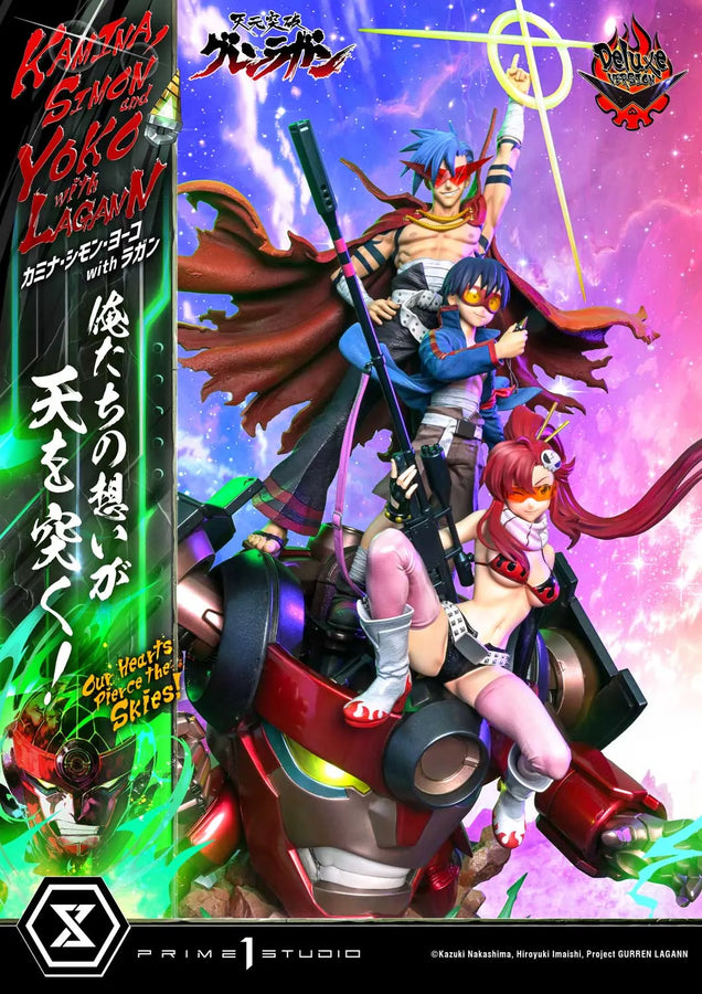 Kamina, Simon & Yoko with Lagann Our Hearts Pierce the Skies! (Deluxe Bonus Version) Tengen Toppa Gurren Lagann – Prime1Studio – ActionFigure Brasil