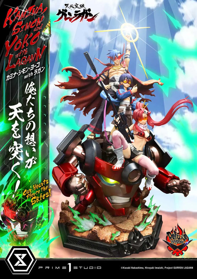 Kamina, Simon & Yoko with Lagann Our Hearts Pierce the Skies! (Deluxe Bonus Version) Tengen Toppa Gurren Lagann – Prime1Studio – ActionFigure Brasil