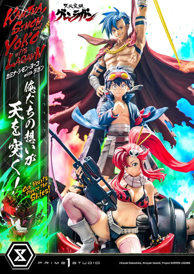 Kamina, Simon & Yoko with Lagann Our Hearts Pierce the Skies! (Deluxe Bonus Version) Tengen Toppa Gurren Lagann – Prime1Studio – ActionFigure Brasil