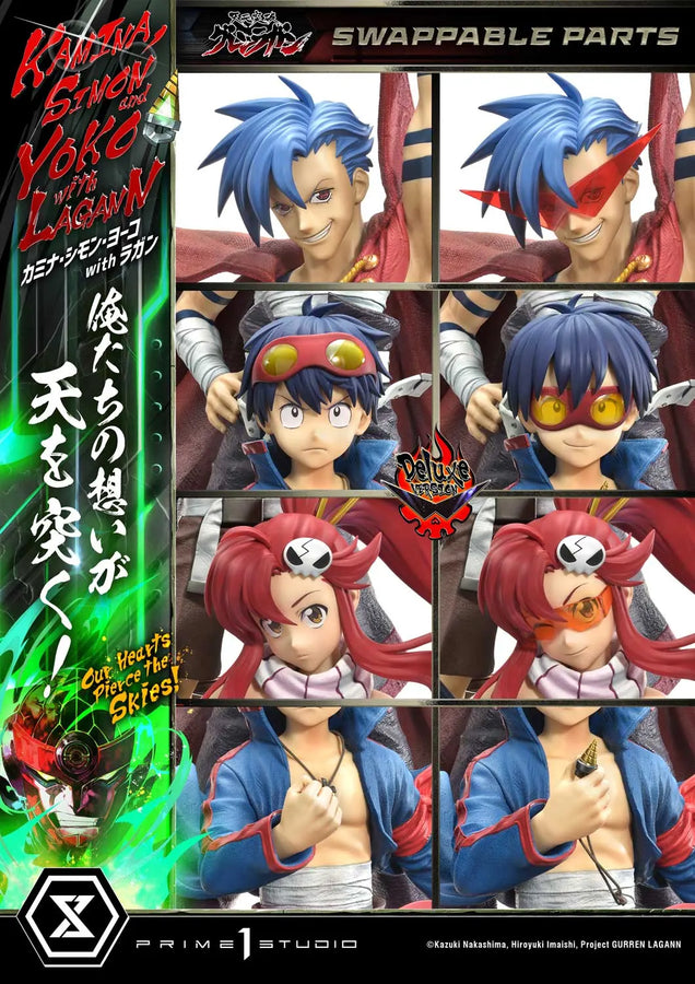 Kamina, Simon & Yoko with Lagann Our Hearts Pierce the Skies! (Deluxe Bonus Version) Tengen Toppa Gurren Lagann – Prime1Studio – ActionFigure Brasil