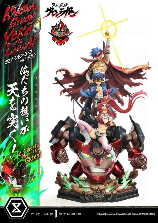 Kamina, Simon & Yoko with Lagann Our Hearts Pierce the Skies! (Deluxe Bonus Version) Tengen Toppa Gurren Lagann – Prime1Studio – ActionFigure Brasil