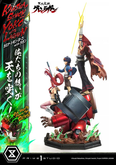 Kamina, Simon & Yoko with Lagann Our Hearts Pierce the Skies! (Deluxe Bonus Version) Tengen Toppa Gurren Lagann – Prime1Studio – ActionFigure Brasil