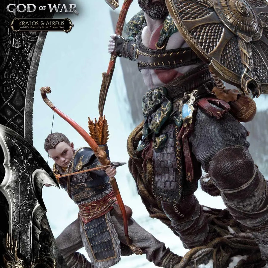 Kratos & Atreus (Ivaldi's Deadly Mist Armor Set Edition) God of War – Prime1Studio – ActionFigure Brasil