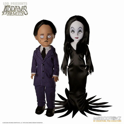Living Dead Dolls / The Addams Family: Gomez & Morticia 2PKㅤ – Mezco – ActionFigureBrasil — com base expositora