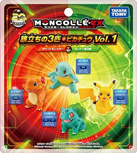 Pocket Monsters - Pikachu - 3 Starter Pokémon +Pikachu Vol. 1 - Moncolle 20th Anniversary - Moncolle Ex - Monster Collection - Kanto Region (Takara Tomy)ㅤ – Takara Tomy – ActionFigureBrasil
