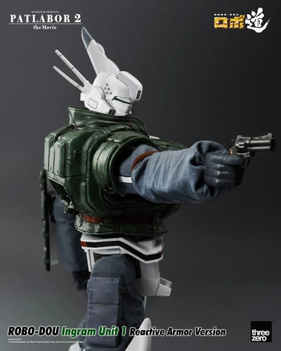 ROBO-DOU Ingram Unit 1 Reactive Armor Version – Threezero – ActionFigure Brasil — com base expositora