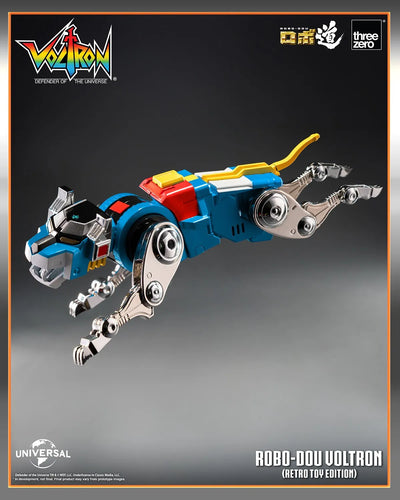 ROBO-DOU Voltron (Retro Toy Edition) – Threezero – ActionFigure Brasil — com base expositora