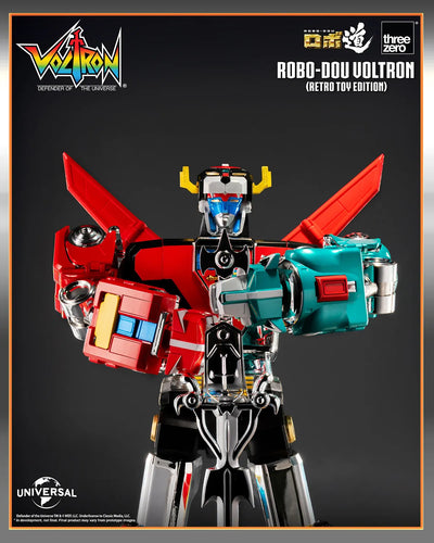 ROBO-DOU Voltron (Retro Toy Edition) – Threezero – ActionFigure Brasil — com base expositora