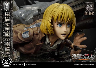 Shingeki no Kyojin - Armin Arlert - Eren Yeager - Mikasa Ackerman - Ultimate Premium Masterline UPMAOT-01DX - 1/4 - DX Version (Prime 1 Studio)ㅤ – Prime 1 Studio – ActionFigureBrasil — detalhe do produto