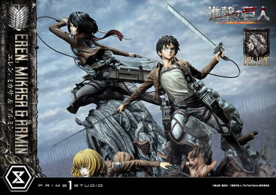 Shingeki no Kyojin - Armin Arlert - Eren Yeager - Mikasa Ackerman - Ultimate Premium Masterline UPMAOT-01DX - 1/4 - DX Version (Prime 1 Studio)ㅤ – Prime 1 Studio – ActionFigureBrasil — iluminação de estúdio