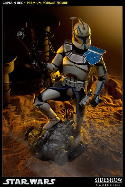 Star Wars 1/4 Scale Premium Figure - Captain Rexㅤ – Sideshow Collectibles – ActionFigureBrasil — com base expositora