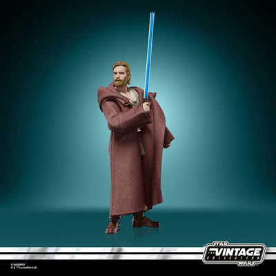 Star Wars"VINTAGE Series" 3.75 Inch, Action Figure Obi-Wan Kenobi (Wandering Jedi)ㅤ – Hasbro – ActionFigureBrasil — com base expositora