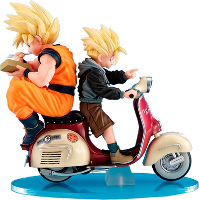Super Saiyan Son Goku & Super Saiyan Son Gohan on Motorbike – MegaHouse – ActionFigure Brasil — ambientada