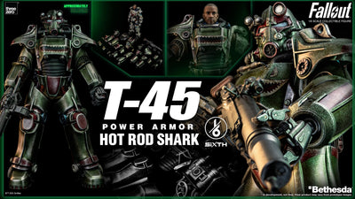 T-45 Hot Rod Shark Power Armor – Threezero – ActionFigure Brasil — com base expositora