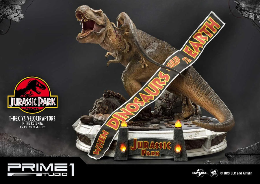 T-REX VS Velociraptors in the Rotunda (Bonus Version) Jurassic Park (Film) – Prime1Studio – ActionFigure Brasil