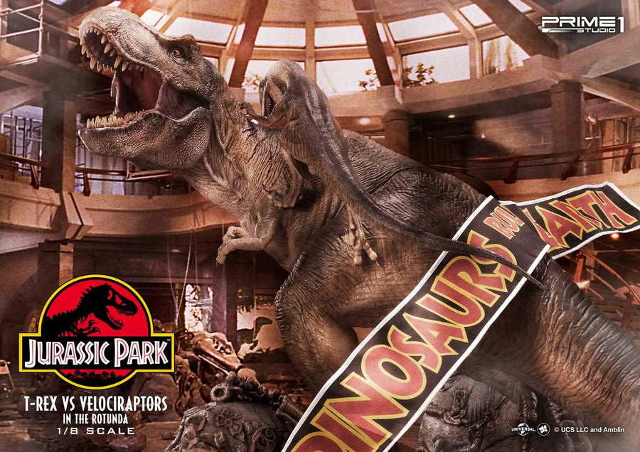 T-REX VS Velociraptors in the Rotunda (Bonus Version) Jurassic Park (Film) – Prime1Studio – ActionFigure Brasil