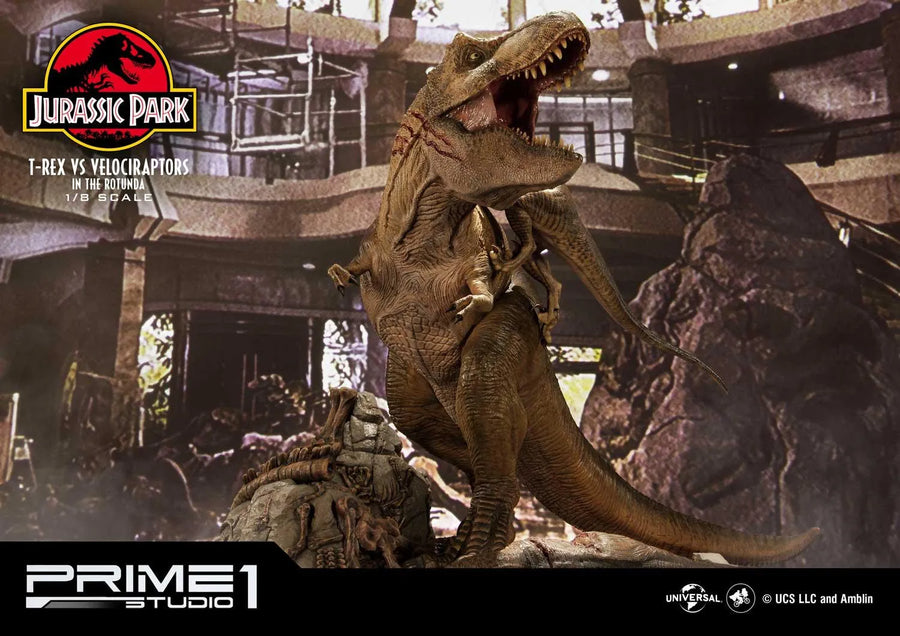T-REX VS Velociraptors in the Rotunda (Bonus Version) Jurassic Park (Film) – Prime1Studio – ActionFigure Brasil