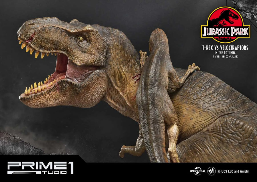 T-REX VS Velociraptors in the Rotunda (Bonus Version) Jurassic Park (Film) – Prime1Studio – ActionFigure Brasil